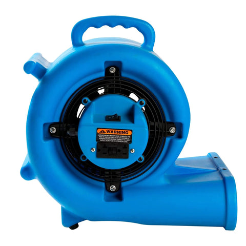 Side view of blue Powerful One Third HP Air Mover Blower With 2000 CFM For Floors And Carpets 3 Speed Dual GFCI Outlets