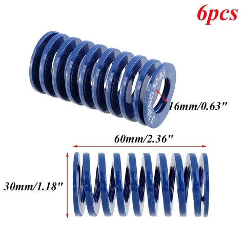 Blue Light Load Compression Springs Set Of 6 For 3D Printer Mold Die Applications, 30mm Outer Diameter, 60mm Free Length