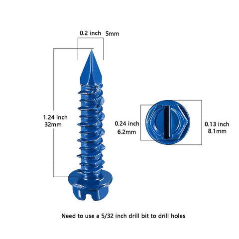 Blue hex head design showcasing Wensilon(30 PCS) 3/16" * 1-1/4" Slotted Hex Concrete Screws Anchor for masonry with size specifications.