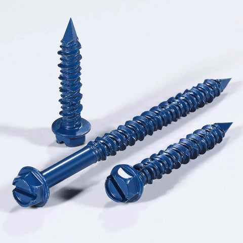 ✝️ Wensilon(30 PCS) 3/16" * 1-1/4" Slotted Hex Concrete Screws Anchor Blue Hexagon Head on white background