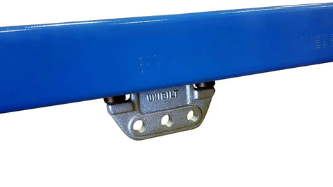 Blue Enclosed Conveyor Track With Pre Welded Yokes 6 Foot Trolley Rail close-up for farm industrial applications