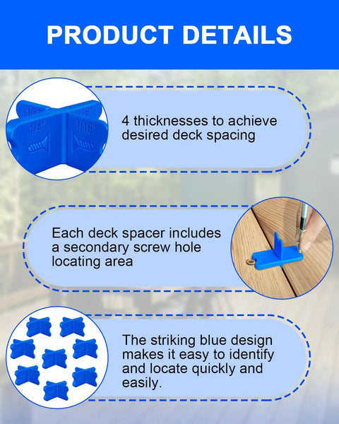 Image showing Blue Deck Spacer Set For Uniform Gaps Between Deck Boards With Four Thicknesses One Sixteenth Inch One Eighth Inch Three Sixteenths Inch And One Quarter Inch For Composite Or Pressure Treated Lumber Combatch