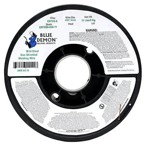 Front view of Blue Demon 11 lb spool of All Position MIG Wire ER70S6 0.030 Dia for carbon steel, low spatter, porosity free welds