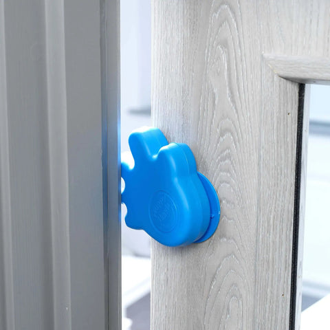 Anti Slam Door Safety For Kids Two Pack Finger Trap Stoppers With Adhesive Pad, Durable Plastic Guard For Child Doors, Blue Color