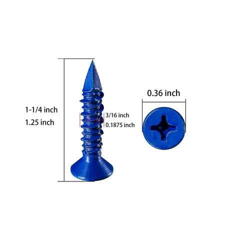 Close-up of blue concrete screw included in the Complete 274 Pcs Drywall Anchors And Screws Kit For Brick And Concrete Walls.