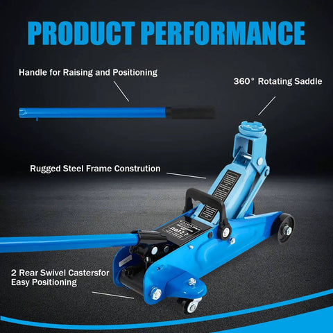 Beefy 1.5 Ton Floor Jack Low Profile For Cars With Single Piston Lift Pump Blue GAOLLY Steel Racing Jack showing features