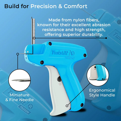 Blue handheld stitch gun for clothes quick fix tool not a sewing machine handheld tag gun for easy clothing repairs with 5mm needle.
