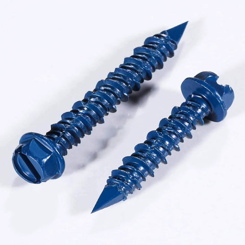 Wensilon(30 PCS) 3/16" * 1-1/4" Slotted Hex Concrete Screws Anchor Blue Hexagon Head for Anchoring to Masonry, Block or Brick Stucco