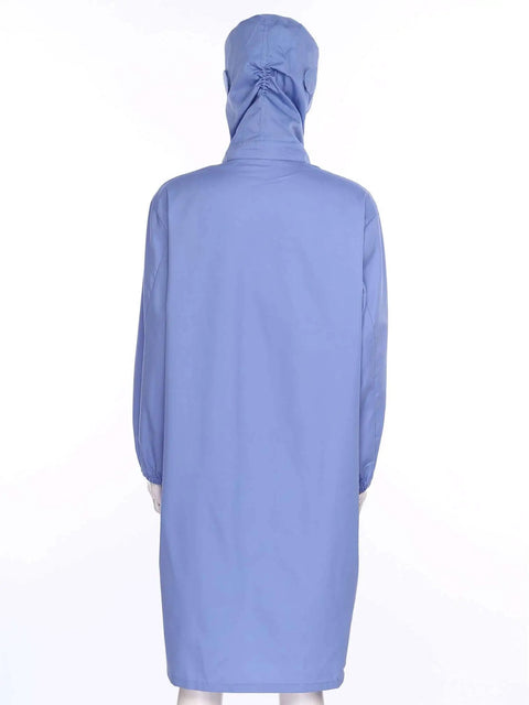 Back view of Durable Hooded Lab Coat For Men Women Unisex Cleanroom Lab Jacket In Blue 3X-Large With Hooded Style 100 Percent Polyester