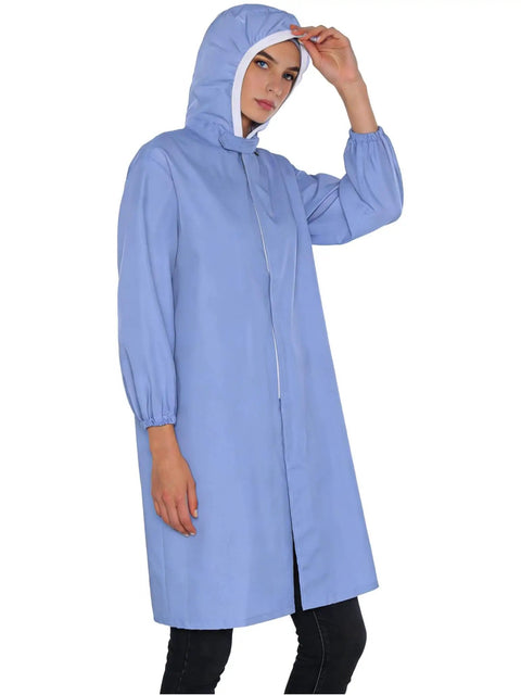 Durable Unisex Lab Coat For Men And Women With Hooded Or Hatless Design In Blue 100 Percent Polyester Lab Jacket For Workshop Medium