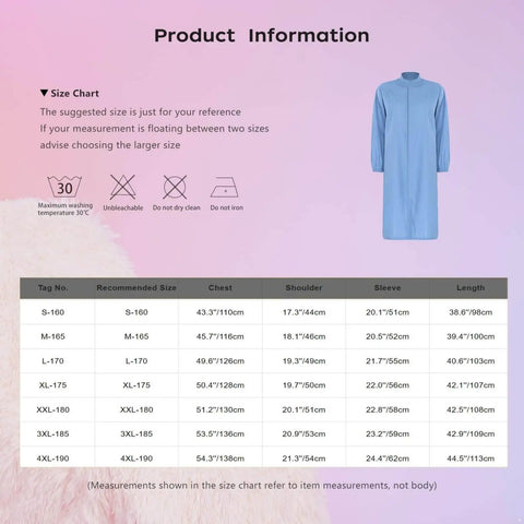 Durable Hooded Lab Coat For Men Women Unisex Cleanroom Lab Jacket In Blue 3X-Large Size Chart with Care Instructions