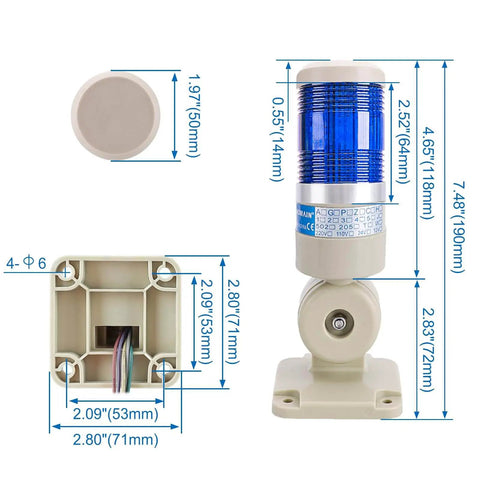 Blue LED Signal Tower Light With 180 Degree Rotating Base For Industrial Automation 24V DC LXY502T1 dimensions