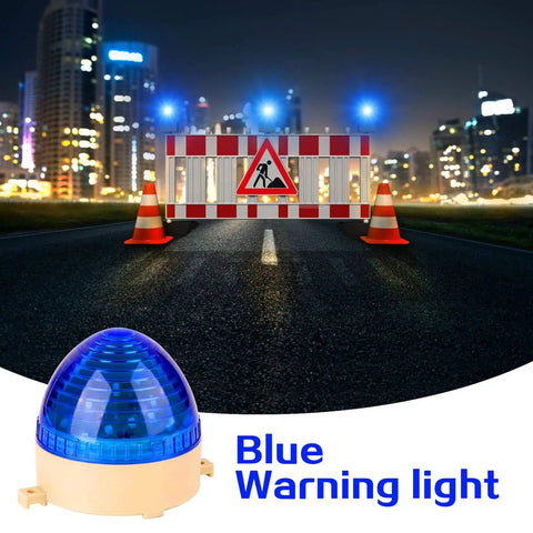 Industrial 110V Blue LED Warning Light Signal Tower Lamp With Steady Flash For 110V AC Systems Nxtop N3072B against city backdrop