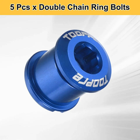 Blue M8 aluminum chainring bolts set delivers CNC precision, anodized finish for bikes, close-up view