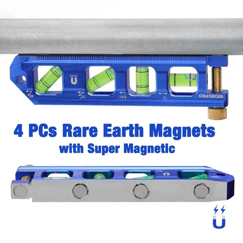Compact magnetic torpedo level delivers quick, precise angle checks for conduit bending, shelving, and woodworking with four vials.