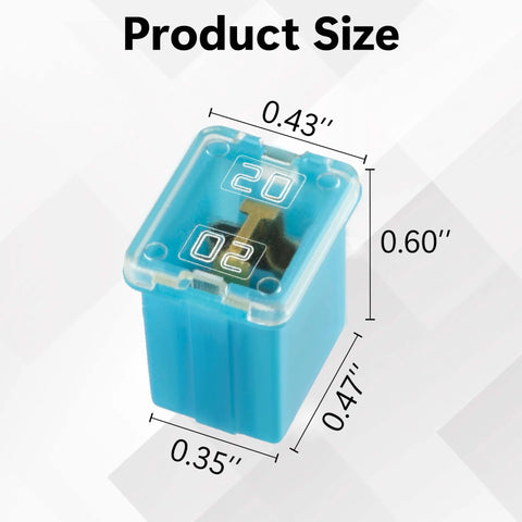 Blue micro cartridge fuse with dimensions 0.43 x 0.35 x 0.60 inches, part of Low Profile Automotive Fuse Kit For Cars Trucks And Suvs 10 Pack Box Shaped.