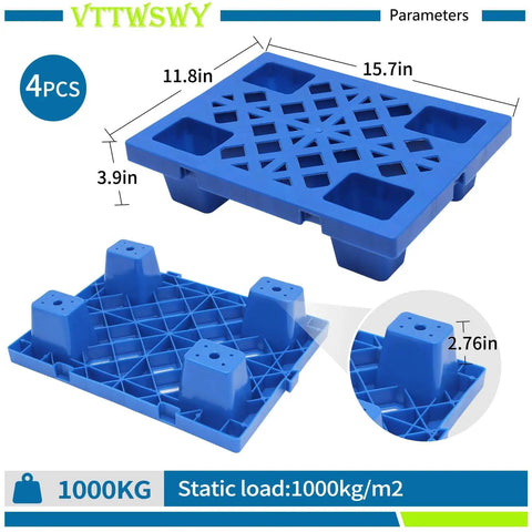 Four Pack Plastic Pallets Nestable Moisture Proof Floor Pallets With Breathable Grid Platform Lightweight Stackable Spliceable For Garage Warehouse Basement And Outdoor Storage 15.7 By 11.8 By 3.9 Inches.