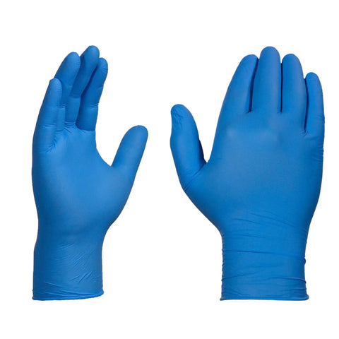 Blue Nitrile Gloves 3 Mil Textured Large Latex Free Powder Free Box Of 100, shown displaying textured surface and flexible fit