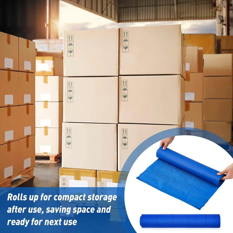 Adjustable Cargo Pallet Straps Bundle For Shipping And Storage Reusable Pallet Wrap Ties 19.3 Inch Wide By 15 Foot Long Bright Blue Oxford Fabric Easy To Use Alternative To Stretch Film next to cardboard boxes