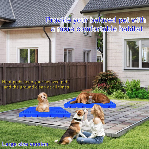 Pet-friendly setup using 6 Pack Diamond Shaped Plastic Pallets 23.6 by 15.7 by 2 Inches Each, Heavy Duty HDPE Pallets for pet flooring