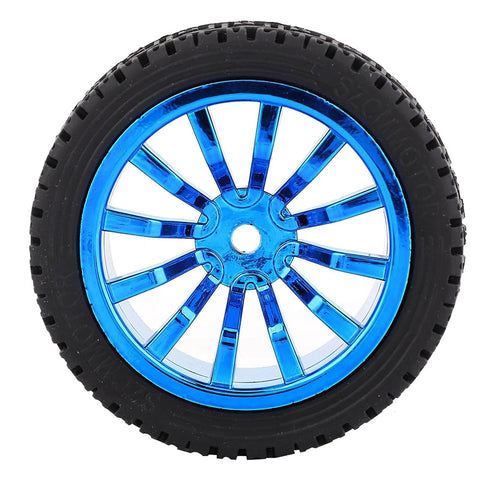 Blue alloy wheel for robot vehicles, showcasing a sleek spoke design with a black rubber tire, suitable for smart car robot models and DIY projects.
