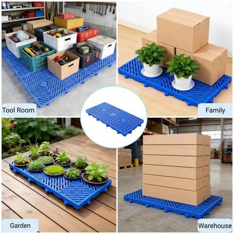 6-Piece Rhombic Plastic Pallet With Breathable Grid Ventilation For Interlocking Splice, 23.6 By 11.8 By 1.18 Inch Lightweight Floor Pallet