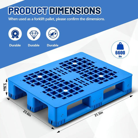 Blue Plastic Pallet 32 Inch By 24 Inch By 6 Inch Breathable Grid Lightweight Beefy Poly For Wet Basements Garages And Outdoor Use