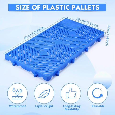10 Pack Plastic Pallets 23.6 By 11.8 By 1.18 Inches Lightweight Moisture Proof And Waterproof Storage Grid Pallets With Ventilation For Garage Warehouse Supermarket Outdoor Basement Blue close-up