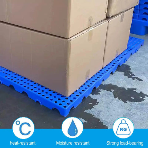 2 Pack Plastic Pallets With 0.3 Inch Round Holes And Breathable HDPE Grids For Garage Basement And Market Floors Lightweight Waterproof Storage Racks Nestable Non Slip Surface Square Support For Easy Mobility And Heavy Load Capacity.