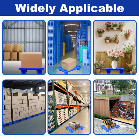 Six Pack Plastic Pallets Set Lightweight Nestable Polyethylene Pallets 23.6 x 19.6 x 3.9 Inches Blue Moisture Proof Floor Pallets