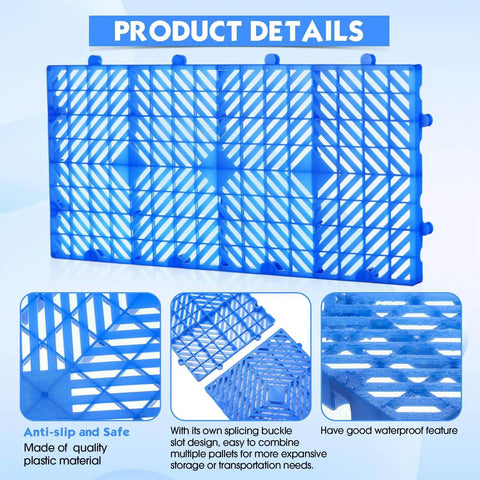 10 Pack Plastic Pallets 23.6 By 11.8 By 1.18 Inches Lightweight Moisture Proof And Waterproof Storage Grid Pallets With Ventilation For Garage Warehouse Supermarket Outdoor Basement Blue
