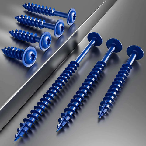 Blue pocket hole screws arranged on a metallic surface. ✝️ Wensilon (Blue) Pocket Hole Screws # 8 * 1" 165pcs 1lbs Square Hole Wood Screws