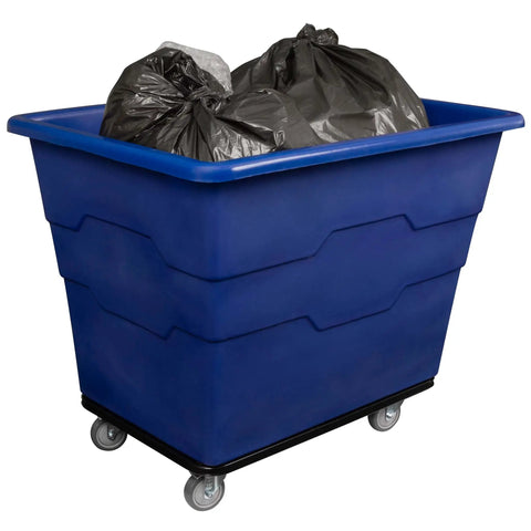 Heavy Duty Commercial Utility Cart Workhorse With 16 Bushel Capacity And 1000 Pound Load Capacity Steel Base And Poly Box Basket On Rolling Wheels For Offices Warehouses Restaurants And More Blue ReadySpace filled with trash bags
