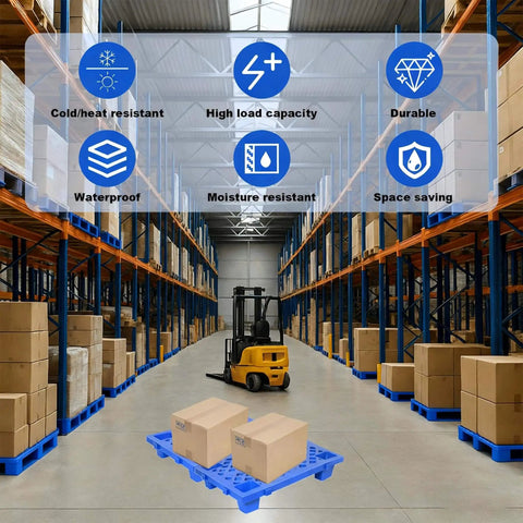 Six Pack Plastic Pallets Set Lightweight Nestable Polyethylene Pallets 23.6 x 19.6 x 3.9 Inches Blue Moisture Proof Floor Pallets