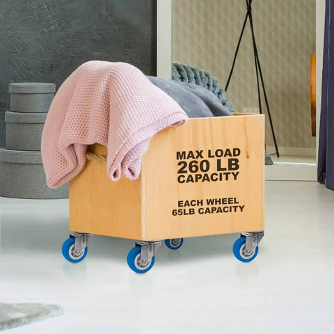 Wooden cart with blanket on 2 Inch Blue Caster Wheel With Three Eighths Inch To One Point Two Inch Threaded Stem Mount Polyurethane Non Marking Silent 360 Degree Swivel 65 Lb Capacity Per Wheel Pack Of 4 Ideal Replacement For Carts Trolleys And Equipment