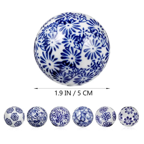 3Pcs Porcelain Balls Ceramic Balls Decorative Orbs for Centerpiece Small Spheres Floating for Bowl Vase Fish Tank Decor, 50 mm, blue floral