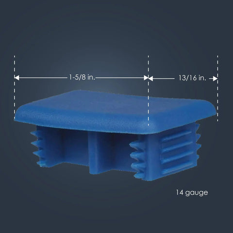End cap for 1-5/8 inch 14 gauge metal strut channels fits standard B-Series, blue PVC, side view dimensions shown