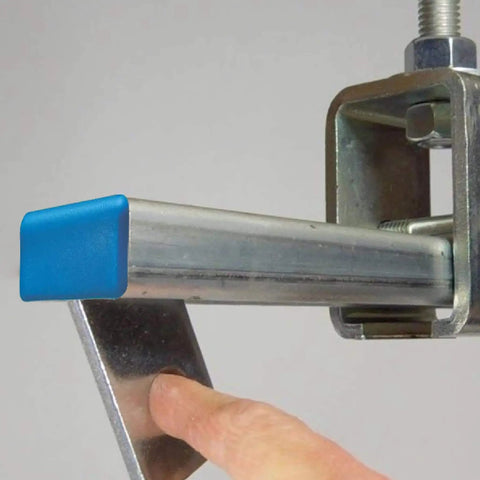 End cap for 1-5/8 inch 14 gauge metal strut channels fits standard B-Series, showing installation on metal channel in close-up view