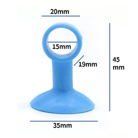 Blue soft silicone doorknob cushion with dimensions, 20mm top ring diameter, 35mm base width, and 45mm height, for wall protection.