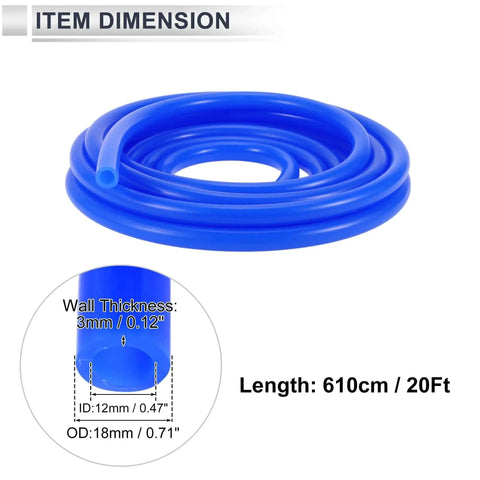 Silicone Vacuum Tubing Hose 12mm ID 18mm Outer Diameter 20 Ft Long High Temperature Automotive Vacuum Line Blue 3mm Wall Thickness