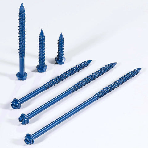 Wensilon(30 PCS) 3/16" * 1-1/4" Slotted Hex Concrete Screws Anchor Blue Hexagon Head for Anchoring to Masonry, Block or Brick Stucco