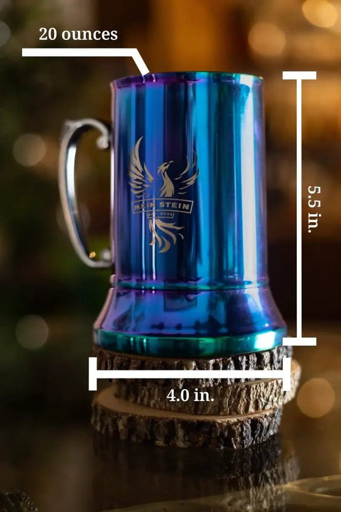 Classic Stainless Steel 20 Ounce Double Wall Beer Stein With Easy Grip Handle Vacuum Insulated Tankard Copper Finish side view
