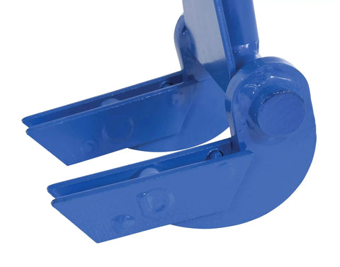 Close-up of the articulating head of Deluxe Steel Pallet Buster With 41 Inch Handle For Easy Pallet Disassembly And Dock Board Removal, blue.