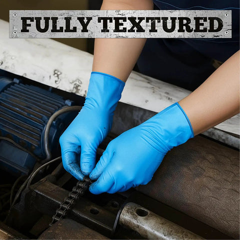Blue 6 Mil Heavy Duty Nitrile Gloves Textured Powder Free Latex Free in use handling machinery