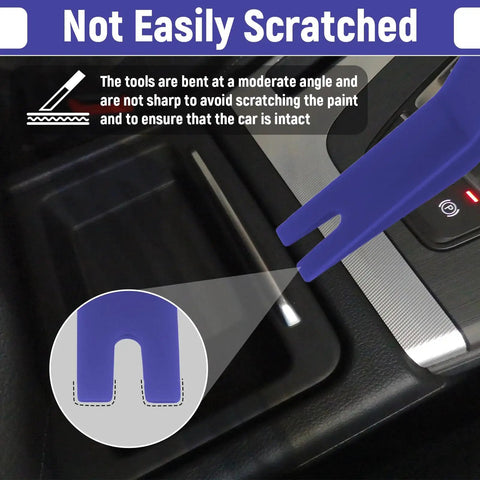 Trim Removal Tool Kit 5Pcs No Scratch Plastic for Cars Interior Door Panels Blue Perfect for Stereo Installations, close-up on tool edge.
