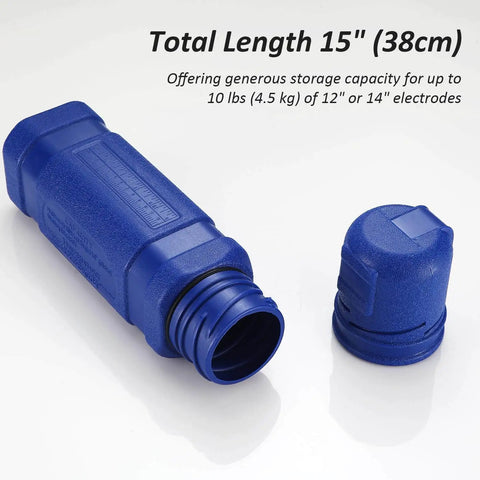 Blue 14 Inch Welding Rod Storage Tube Holder Canister For SMAW Electrodes, 10 Lb Capacity, 1 Pack With Strap, open view