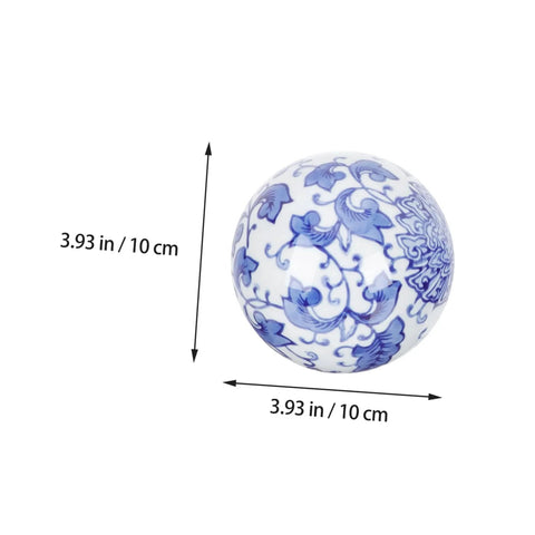 Single porcelain orb with blue hand-painted pattern, 4pcs Floating Ceramic Balls Decorative Porcelain Orbs for Fish Tank Home Ornament and Pool Decor.