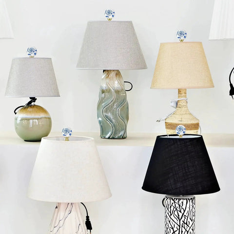 Two Pack Blue And White Porcelain Floral Ball Finials For Lamps 1/4-27 Thread Size on assorted lamp shades