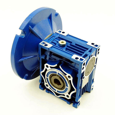 5/8 Output Worm Gear 50:1 56C Speed Reducer in blue casing, showcasing mounting flange and output shaft on the side