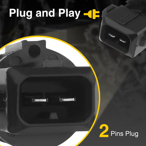 Automotive 2-pin engine coolant temperature sensor connector, black plastic housing with two metal terminals visible.